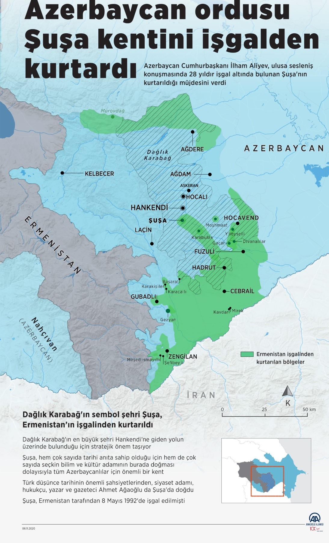 Azerbaycan son durum haritası. Şuşa haritası